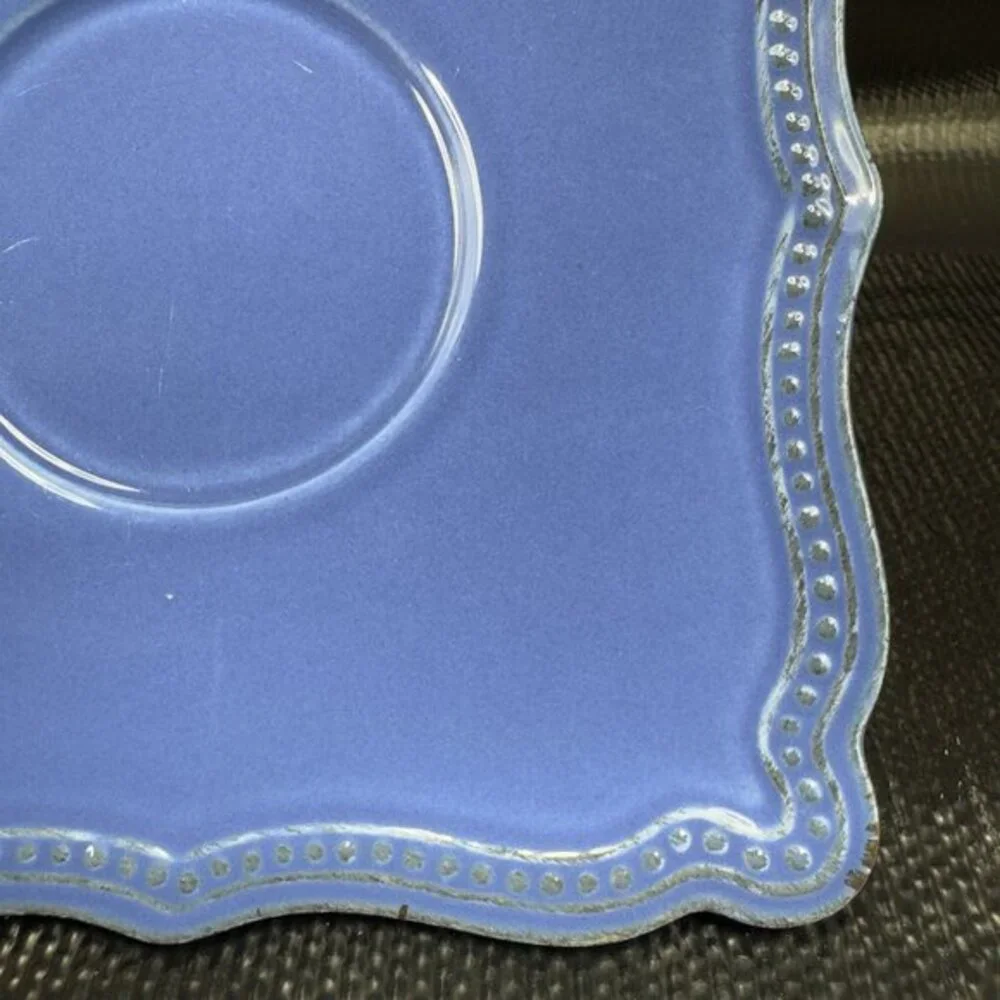 Pierre Deux Blue Square Dish Saucer‎ Ceramic Made In Portugal Dish Plate Vintage